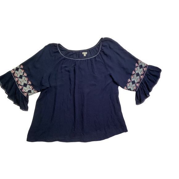 Max Studio tunic blouse  navy scoop neck, bell sleeves floral embroidery sz 3X - Picture 4 of 8